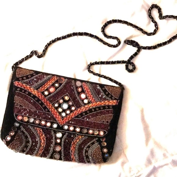 ZARA LIMITED EDITION EMBROIDERED VELVET BAG Crossbody chain bohemian gypsy bag - Picture 10 of 10